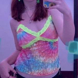 Dolls-kill "NGOrder" brand, multi-color, stretch lace tank top -size M (uk10)